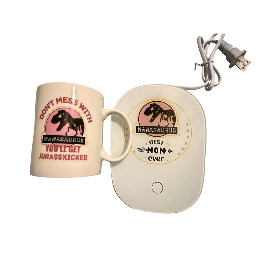 Mamasaurus Coffee Mug and Electric Warmer Set Best Mom Ever Gift Box White